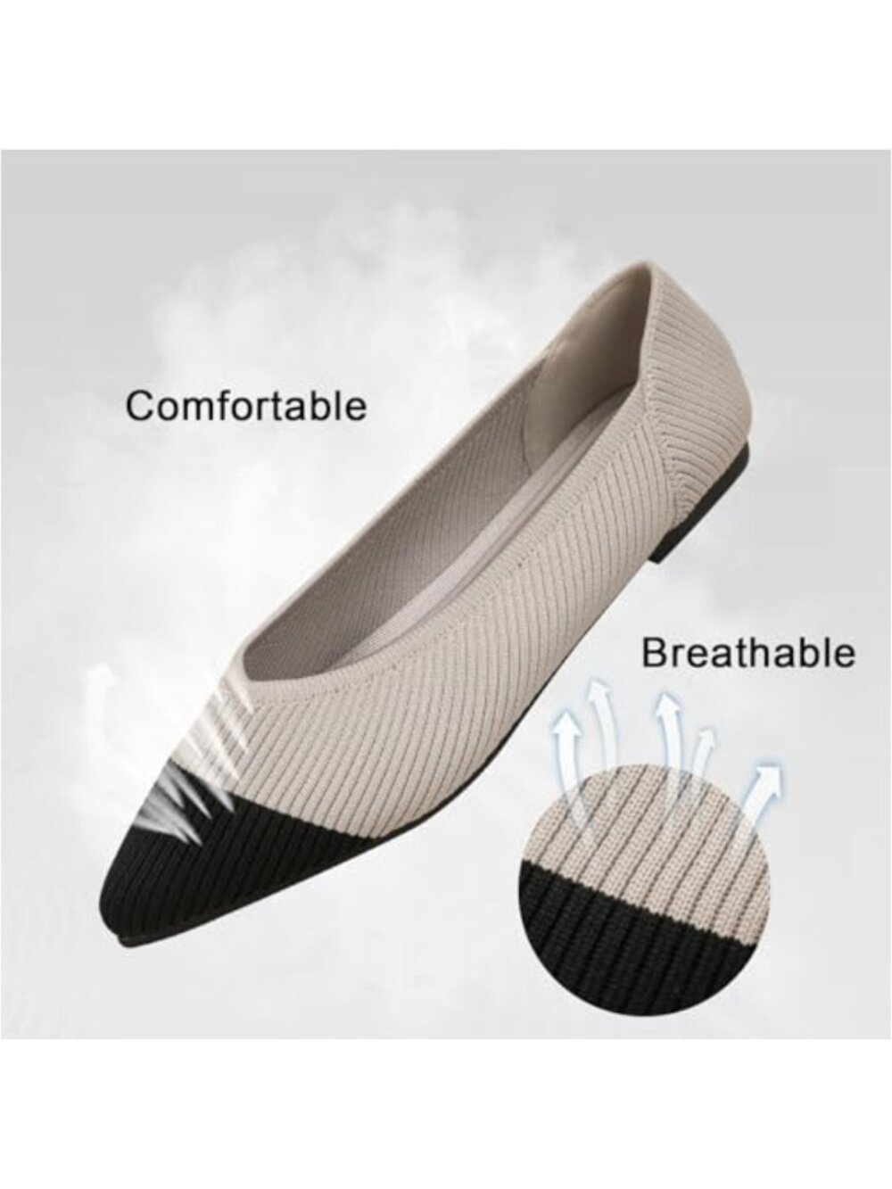 Women's Knit Ballet Flats Pointed Toe Slip On Comfortable Dressy Work Shoes - Picture 3 of 6